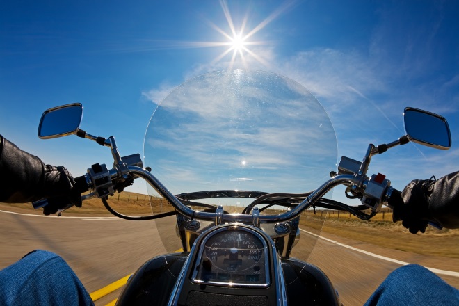 closeup of motorcycle on highway
